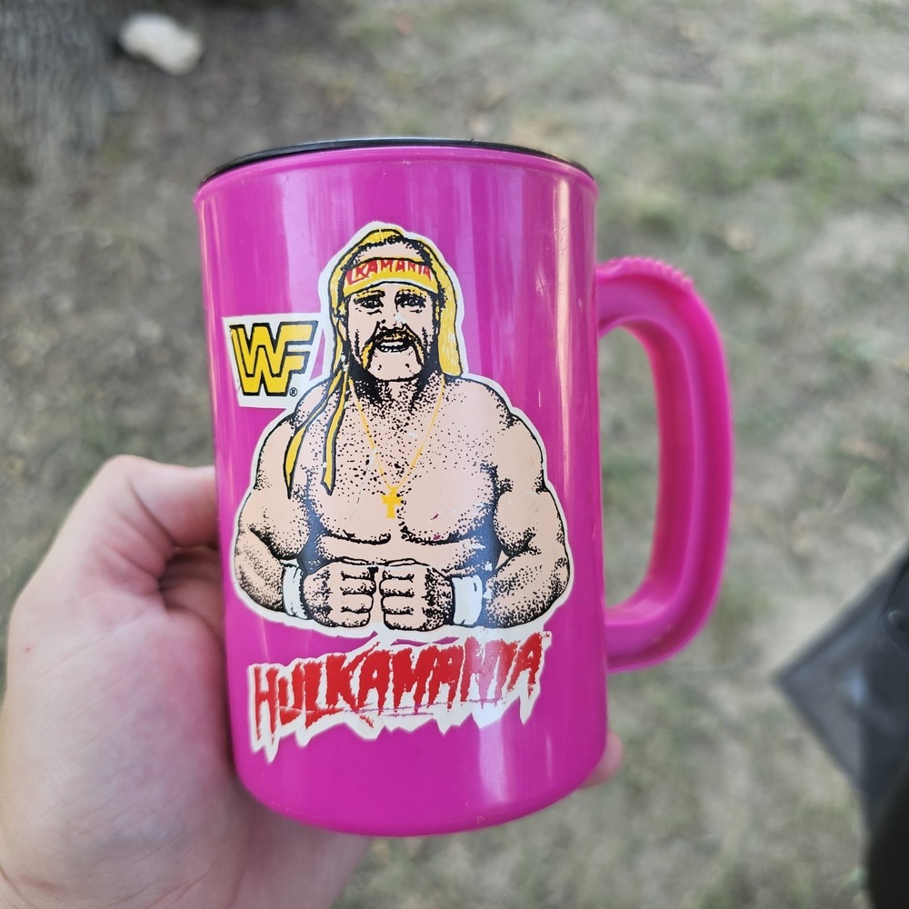 Rare Vintage 1990 WWF Hulk Hogan Hulkmania Purple Coffee Cup USA